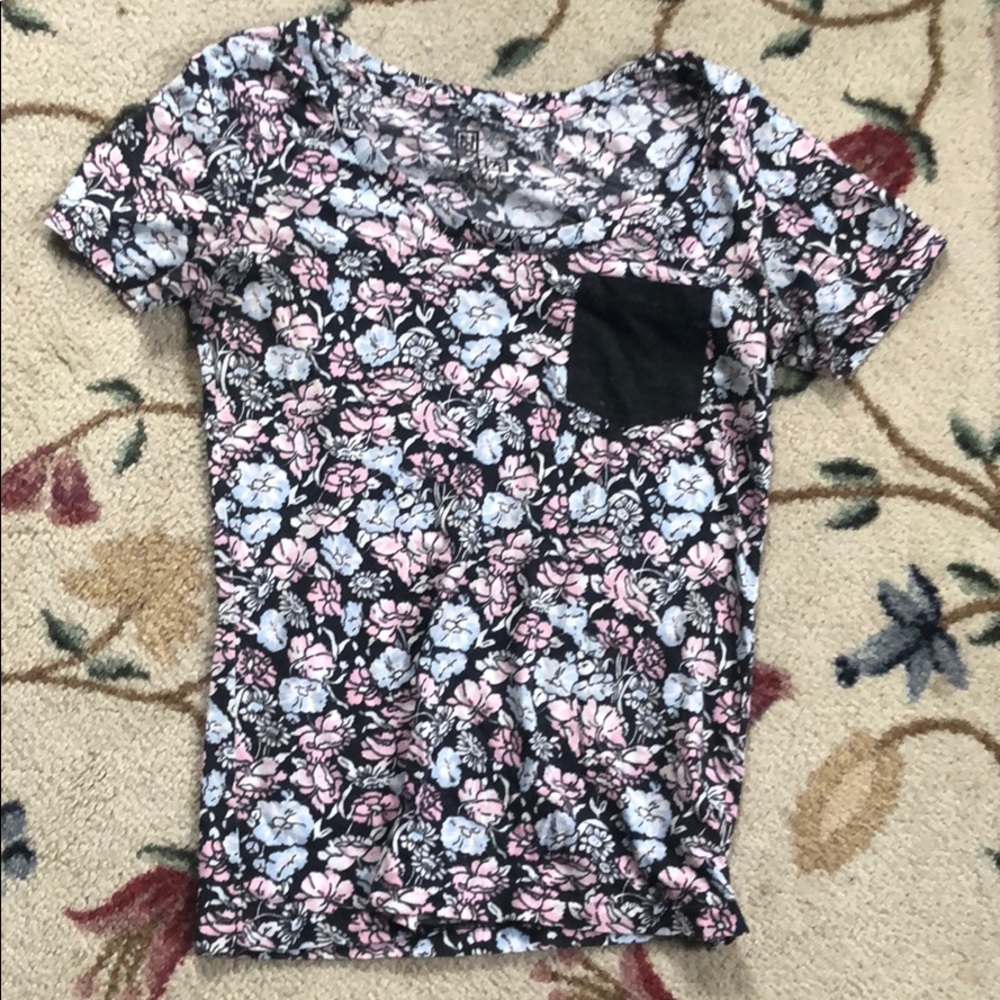 Nollie, black shirt patch floral t-shirt